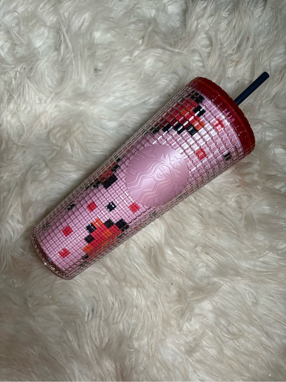 Starbucks Pink Red Pixel Studded Tumbler with Dark Straw
